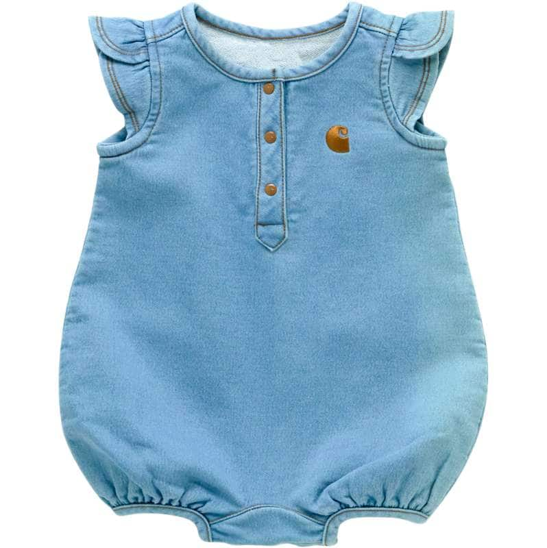 Carhartt  Light Classic Wash Girls' Short Sleeve Denim Henley Romper (Infant)