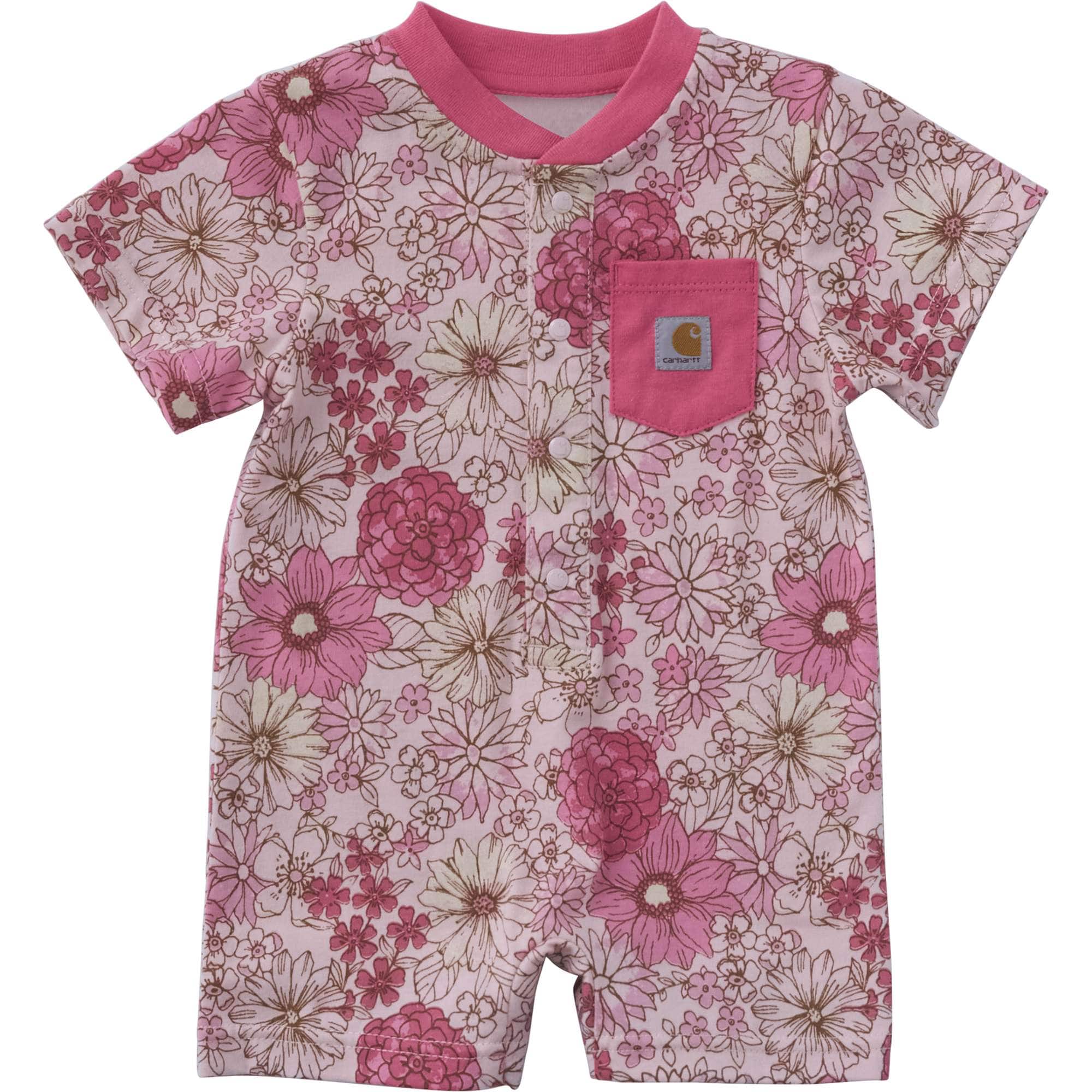 Carhartt Girls' Short Sleeve Floral Henley Pocket Romper (Baby)