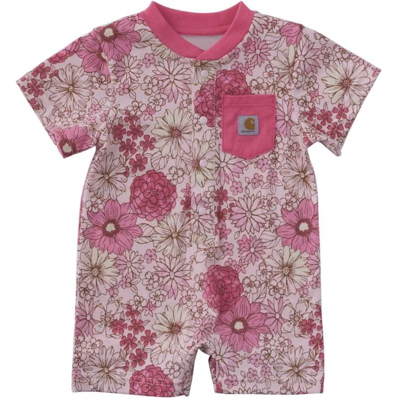 Carhartt  Rosewater Stripe Girls' Short Sleeve Floral Henley Pocket Romper (Baby)