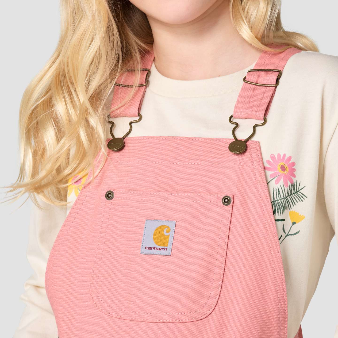 Детский полукомбинезон Carhartt из канваса без подкладки, Child/Youth, цвет: Розовый — фото 6