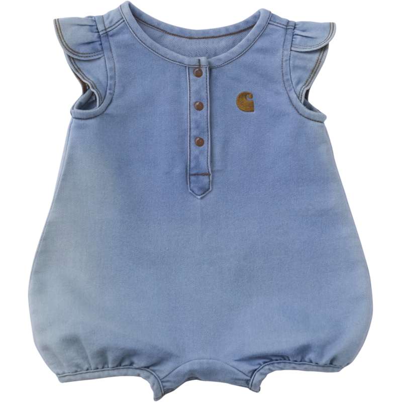 Carhartt  Pastel Turquoise Girls' Short Sleeve Denim Henley Romper (Baby)