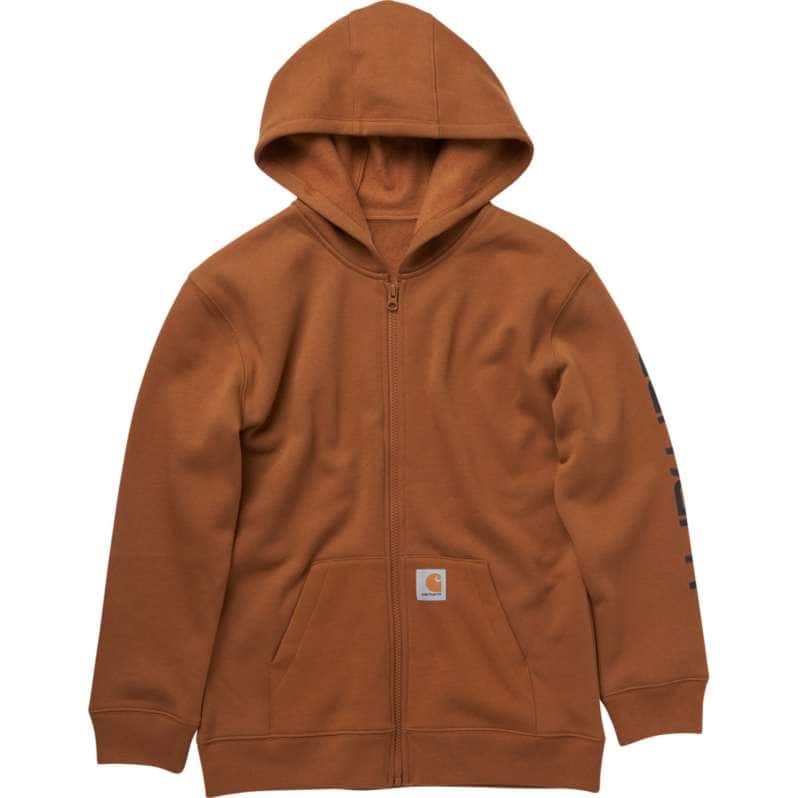 Carhartt  Carhartt Brown Hooded Full Zip Sleeve Logo Sweatshirt