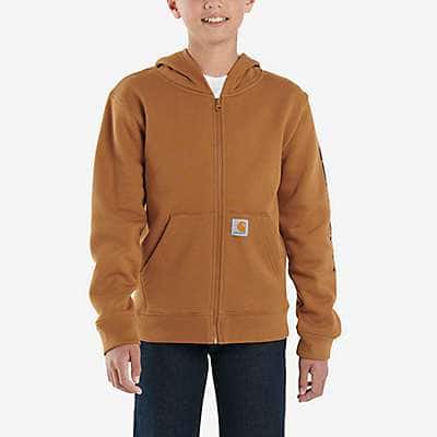 Carhartt Youth boy,child boy Carhartt Brown Boys' Long-Sleeve Full Zip Logo Sweatshirt