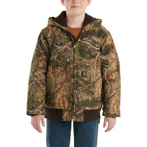 Детские куртки Carhartt Boys' Zip-Front Canvas Insulated Hooded Camo Jacket (Child/Youth)