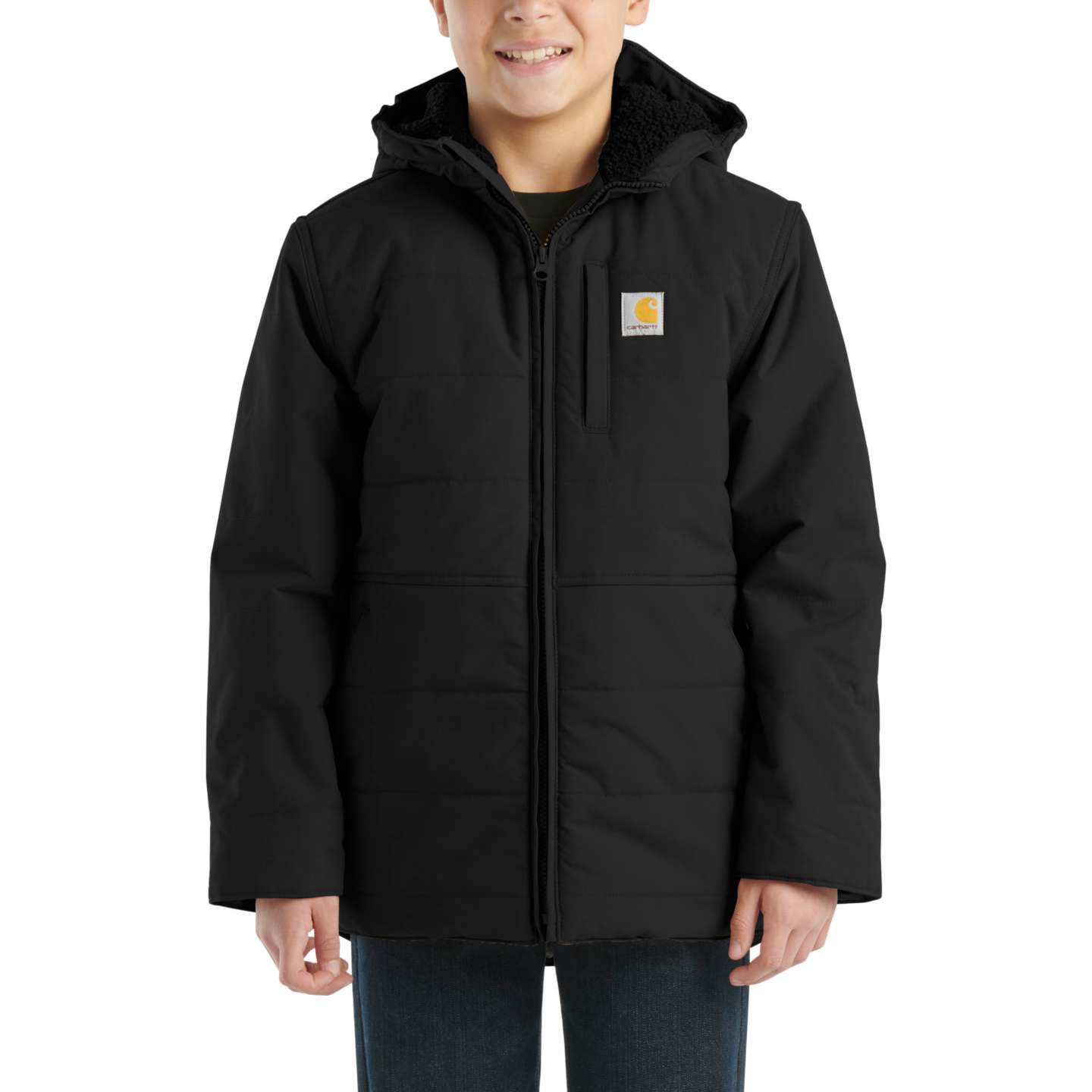 Куртка Carhartt Montana Insulated Hooded Jacket (Child/Youth) для мальчиков, цвет: Чёрный — фото 1