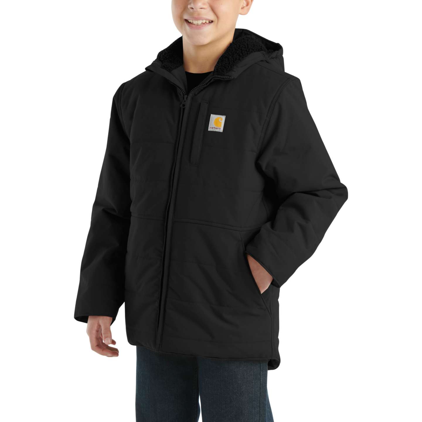 Куртка Carhartt Montana Insulated Hooded Jacket (Child/Youth) для мальчиков, цвет: Чёрный — фото 3