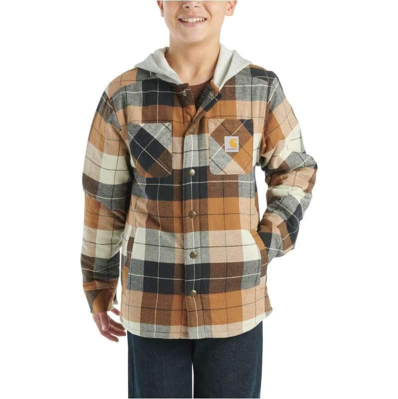 Carhartt  Carhartt Brown Boys' Long-Sleeve Flannel Snap-Front Hooded Shirt Jac (Child/Youth)