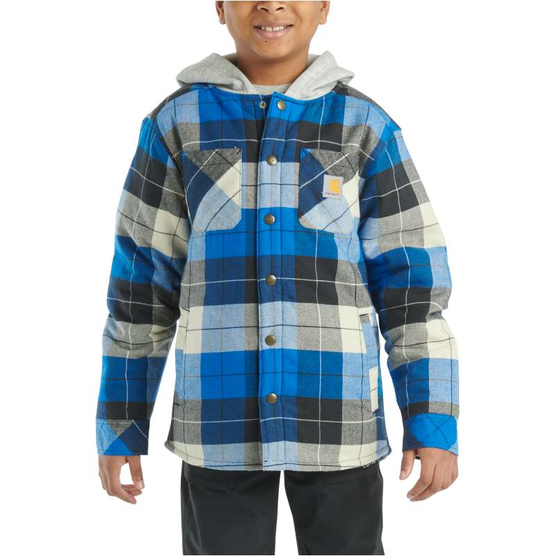 Carhartt  Black Boys' Long-Sleeve Flannel Snap-Front Hooded Shirt Jac (Child/Youth)