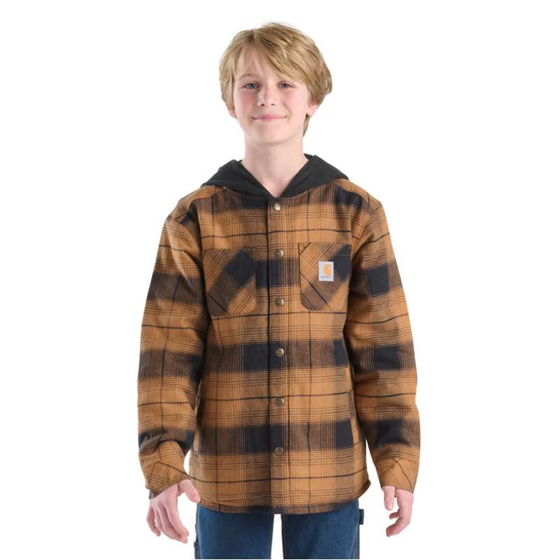 Carhartt  Carhartt Brown Boys' Long Sleeve Flannel Snap-Front Hooded Shirt Jac (Child/Youth)