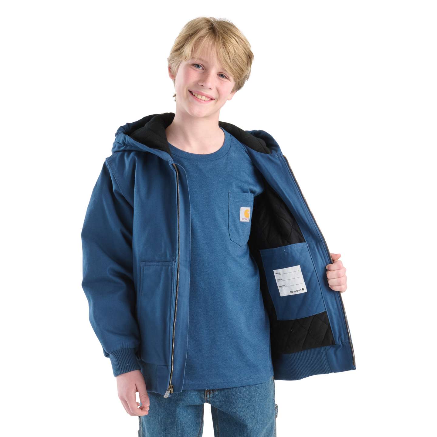 Детская утеплённая куртка с капюшоном Carhartt Canvas, цвет: Deep Lagoon — фото 4