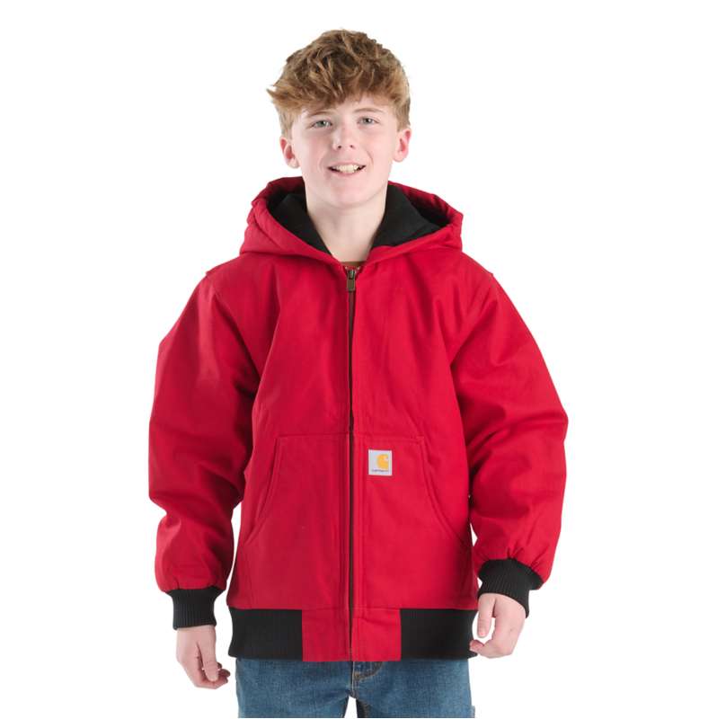 Carhartt  Industry Red Boys' Long Sleeve Canvas Insulated Hooded Active Jac (Child/Youth)