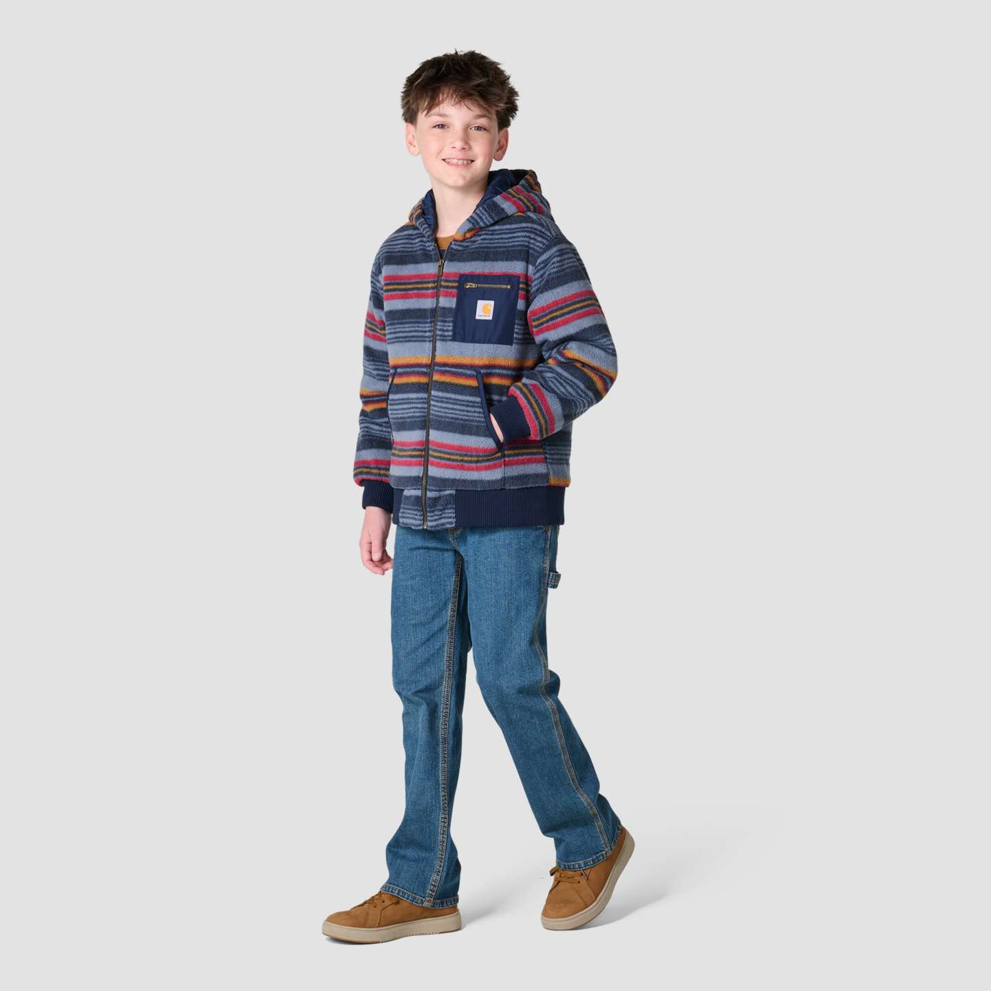 Топы Carhartt Long Sleeve Printed Full-Zip Micro Fleece Active Jac (Child/Youth) для мальчиков, цвет: Железный — фото 3