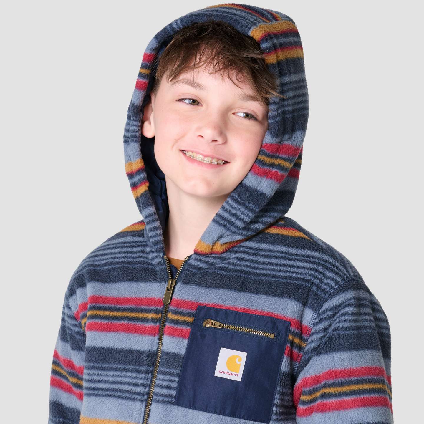 Топы Carhartt Long Sleeve Printed Full-Zip Micro Fleece Active Jac (Child/Youth) для мальчиков, цвет: Железный — фото 6