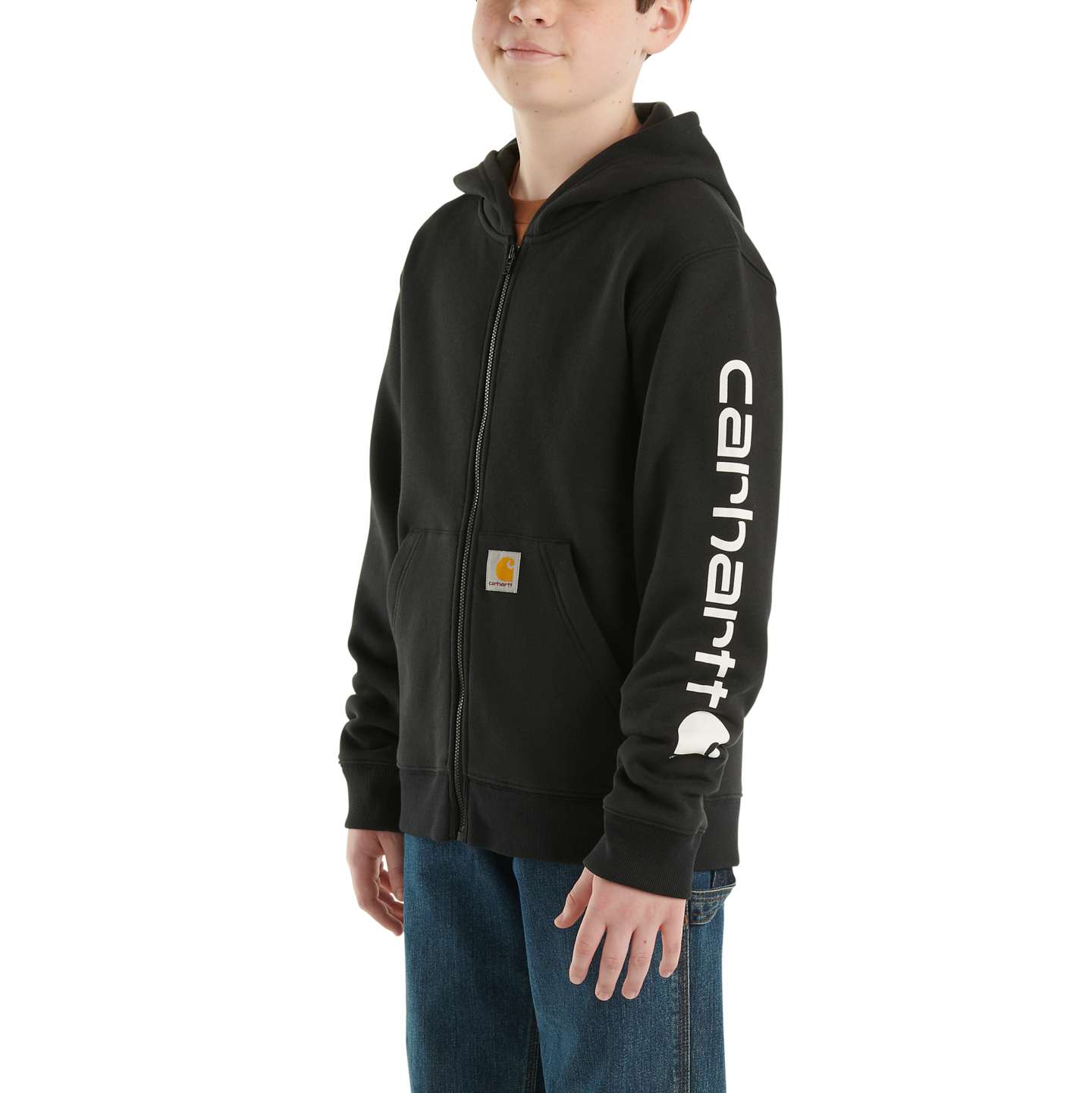 Толстовка Carhartt Long-Sleeve Full Zip Logo Sweatshirt (Child/Youth) для мальчиков, цвет: Чёрный — фото 3