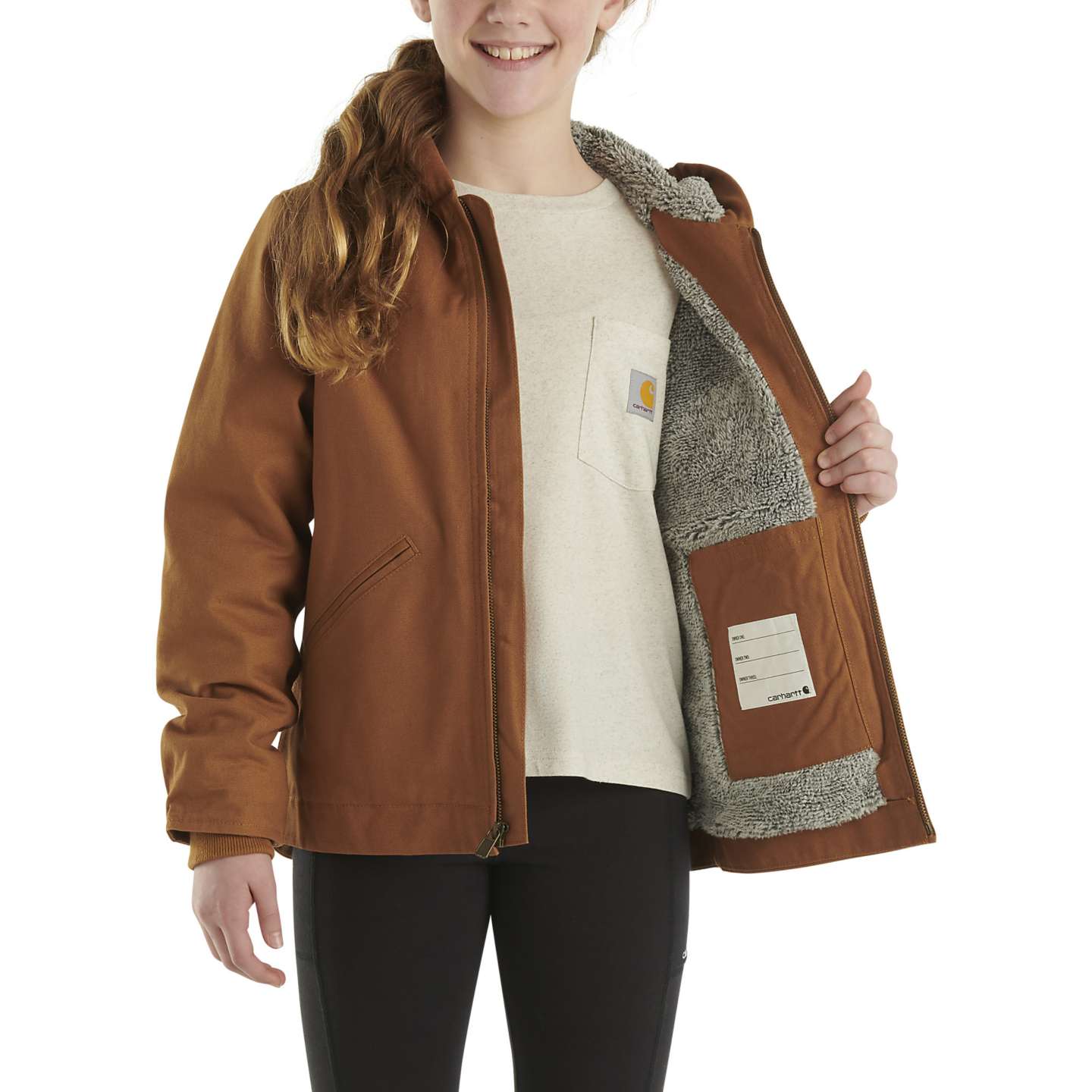 Куртка Carhartt Sierra Sherpa-Lined Jacket (Child/Youth) для девочек, цвет: Коричневый — фото 3
