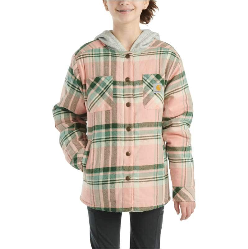 Carhartt  Tropical Peach Girls' Long-Sleeve Flannel Snap Front Hooded Shirt Jac (Child/Youth)