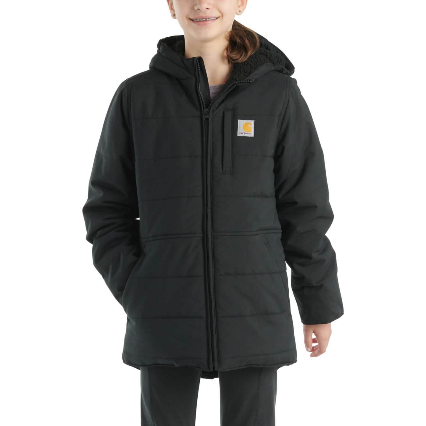 Детская утеплённая куртка Carhartt Montana с капюшоном, цвет: Чёрный — фото 1