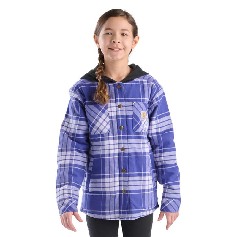 Carhartt  Deep Ocean Girls' Long Sleeve Flannel Snap-Front Hooded Shirt Jac (Child/Youth)