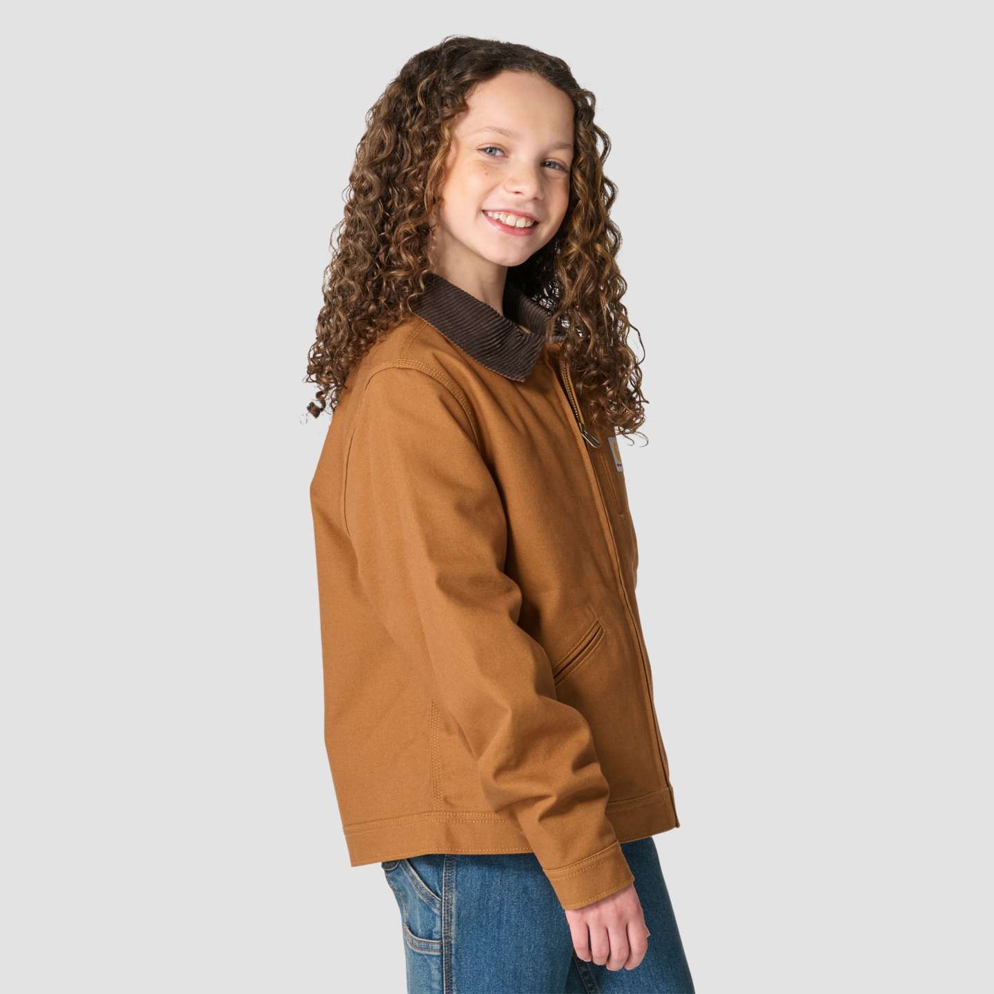 Куртка Carhartt Long Sleeve Full-Zip Canvas Detroit Jacket (Child/Youth) для девочек, цвет: Коричневый — фото 3