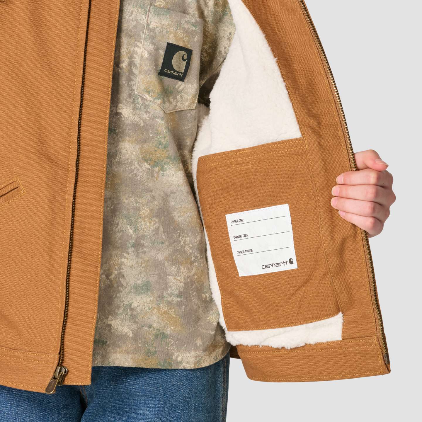 Куртка Carhartt Long Sleeve Full-Zip Canvas Detroit Jacket (Child/Youth) для девочек, цвет: Коричневый — фото 4