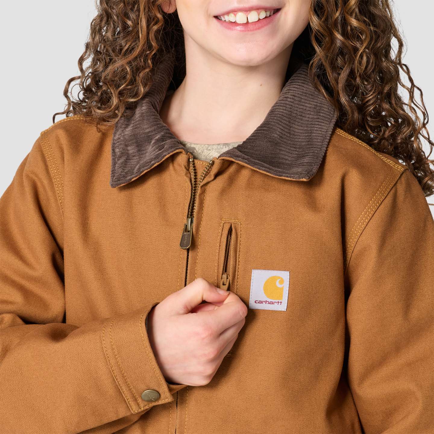 Куртка Carhartt Long Sleeve Full-Zip Canvas Detroit Jacket (Child/Youth) для девочек, цвет: Коричневый — фото 5