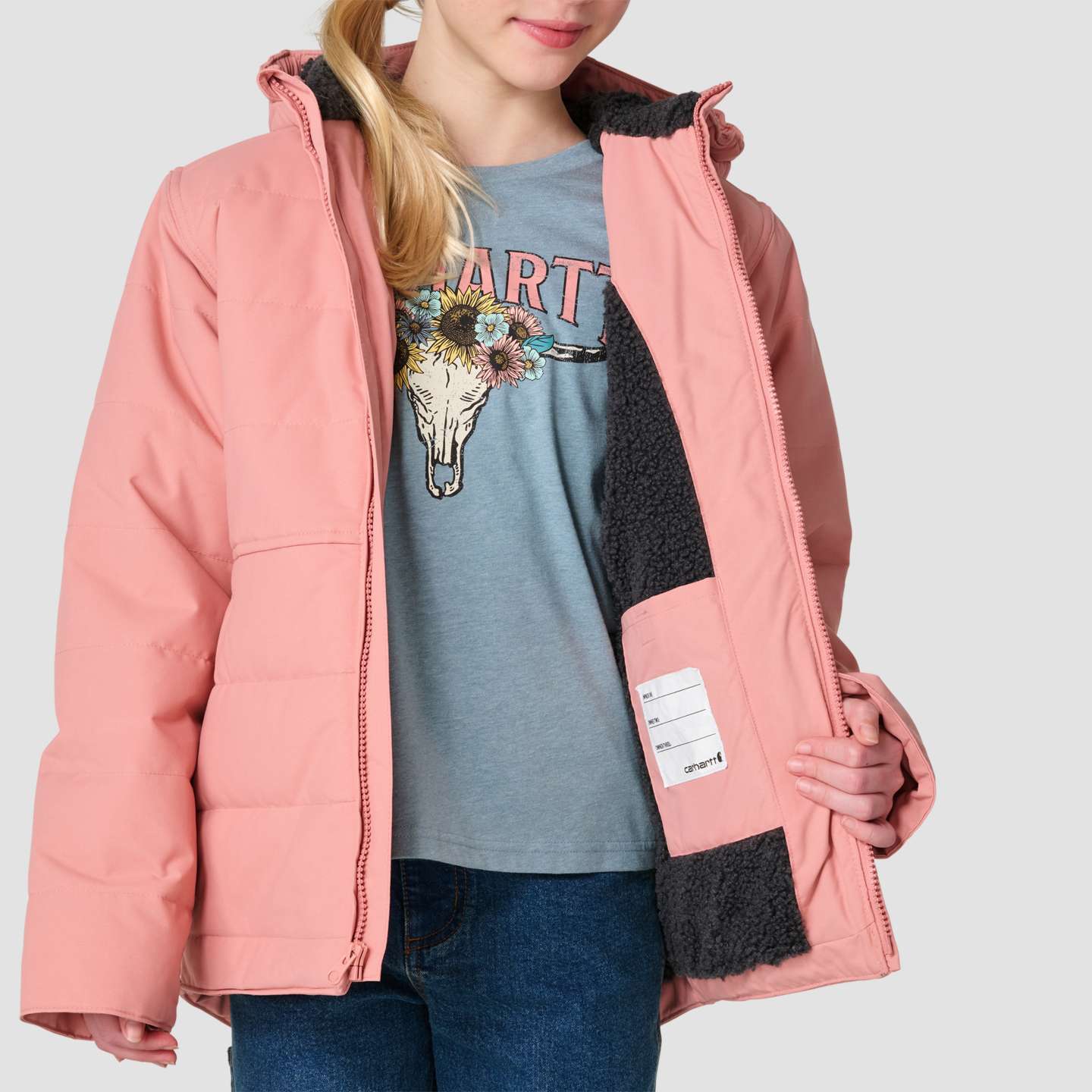 Куртка Carhartt Long Sleeve Full-Zip Montana Insulated Hooded Jacket для девочек, цвет: Розовый — фото 4