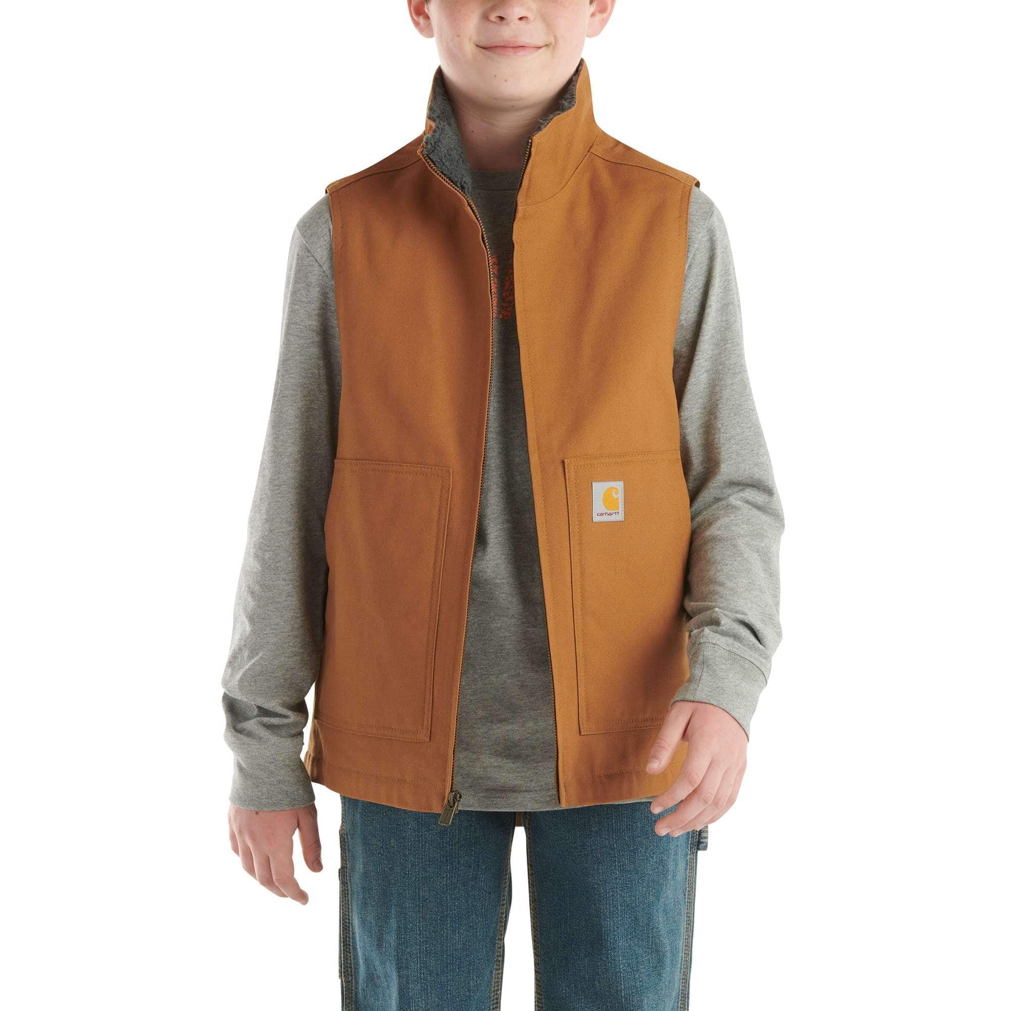 Boys' Zip-Front Canvas Sherpa Lined Vest