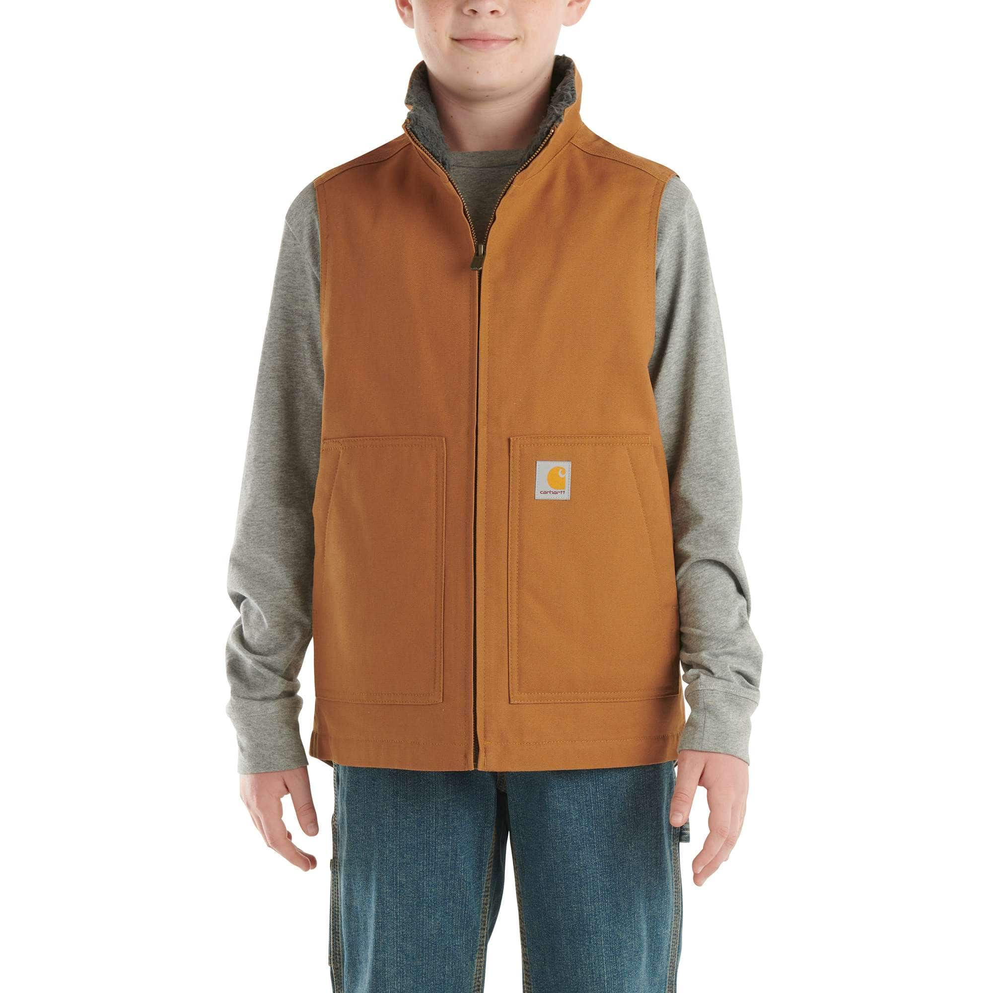 Boys' Zip-Front Canvas Sherpa Lined Vest