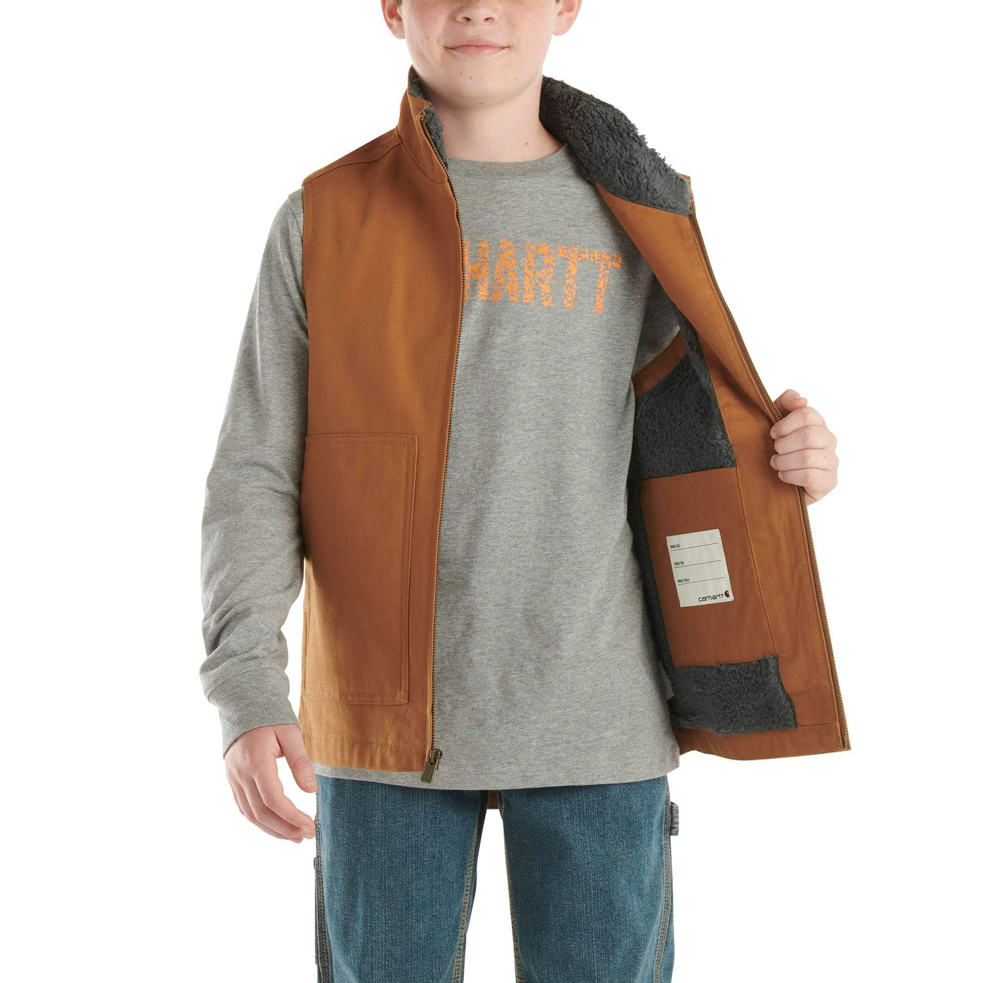 Boys' Zip-Front Canvas Sherpa Lined Vest