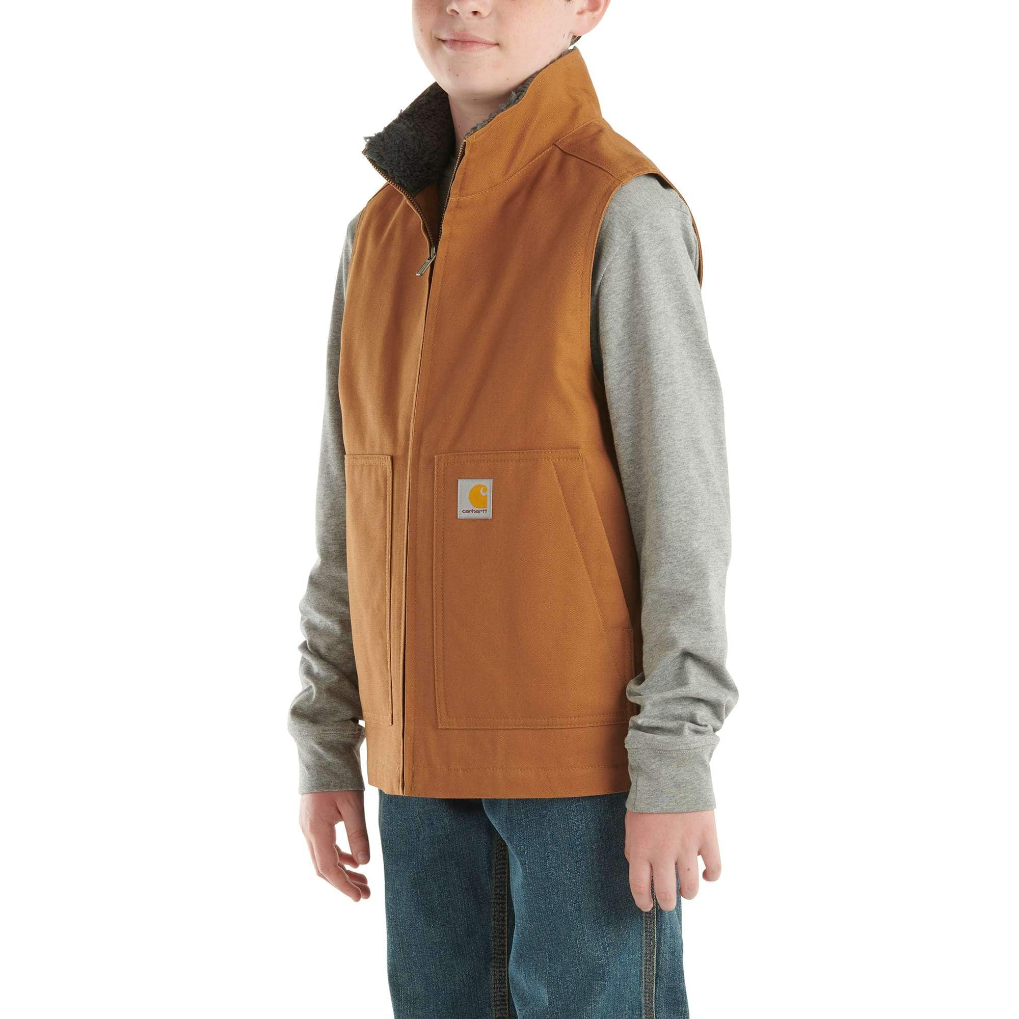 Boys' Zip-Front Canvas Sherpa Lined Vest