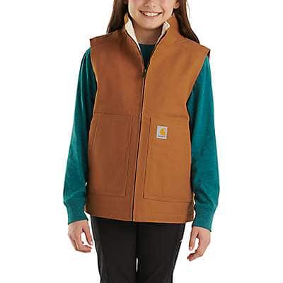 Carhartt Youth girl,child girl Carhartt Brown Girls' Canvas Sherpa Lined Vest (Child/Youth)