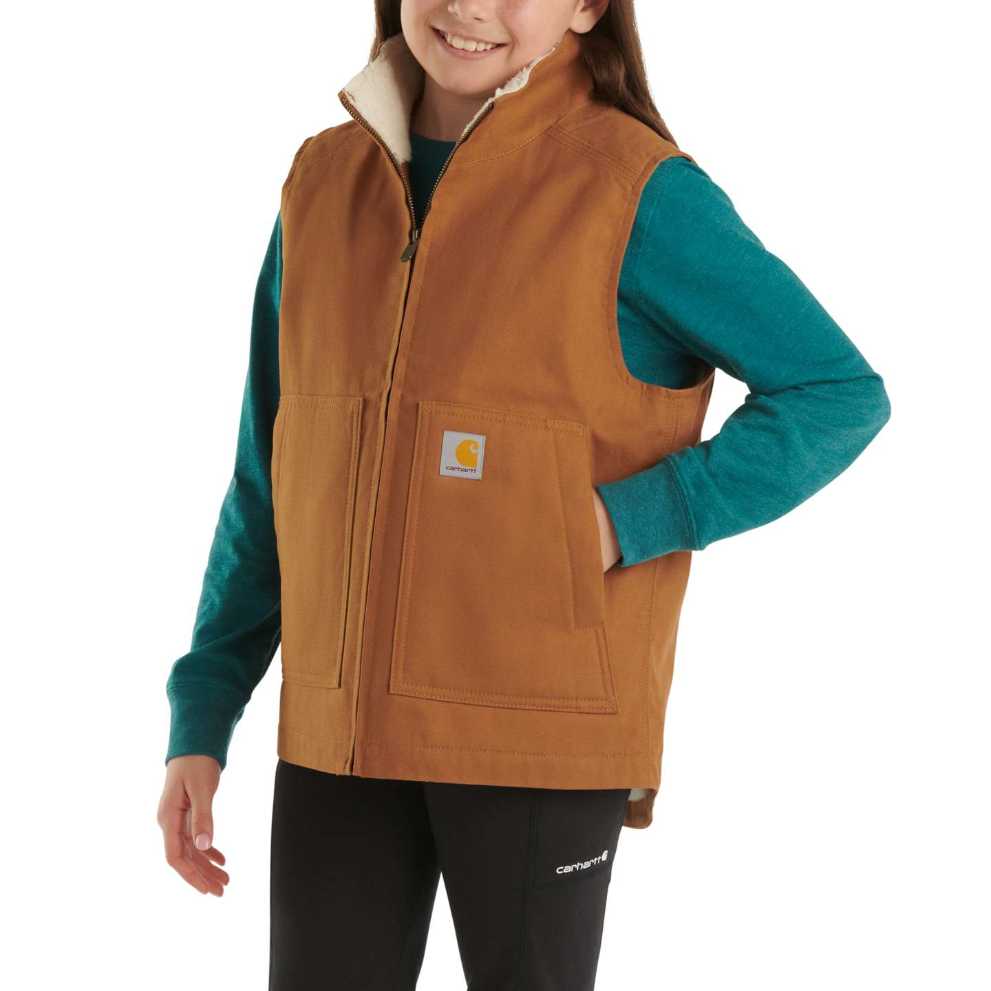Жилет Carhartt Canvas Sherpa Lined для девочек, цвет: Коричневый — фото 4