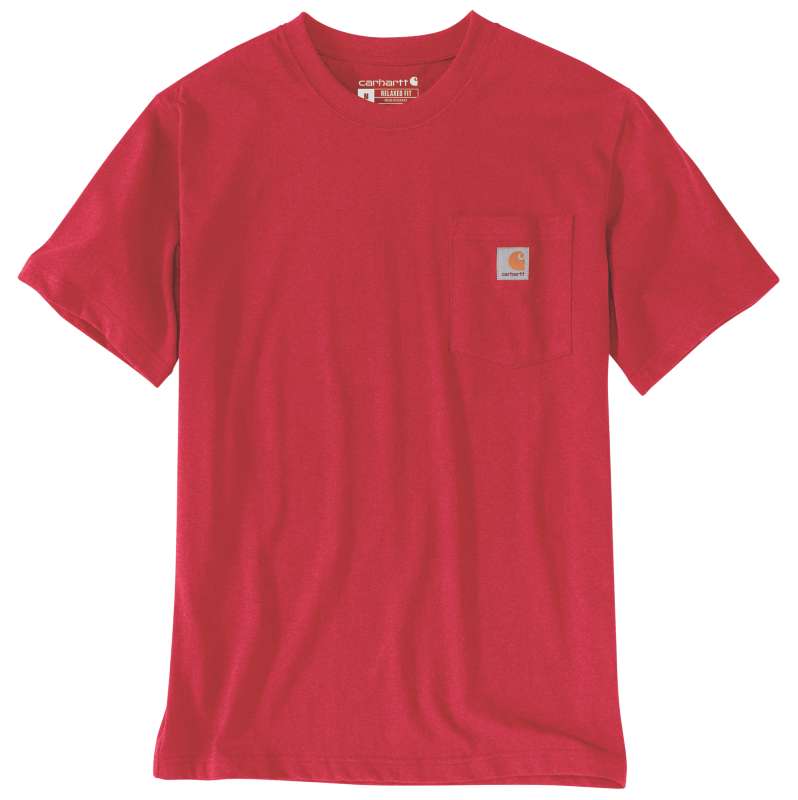 Carhartt  Fire Red Heather Relaxed Fit Heavyweight Short-Sleeve K87 Pocket T-Shirt