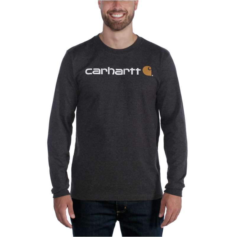 Carhartt  Carbon Heather Relaxed Fit Heavyweight Long-Sleeve Logo Graphic T-Shirt
