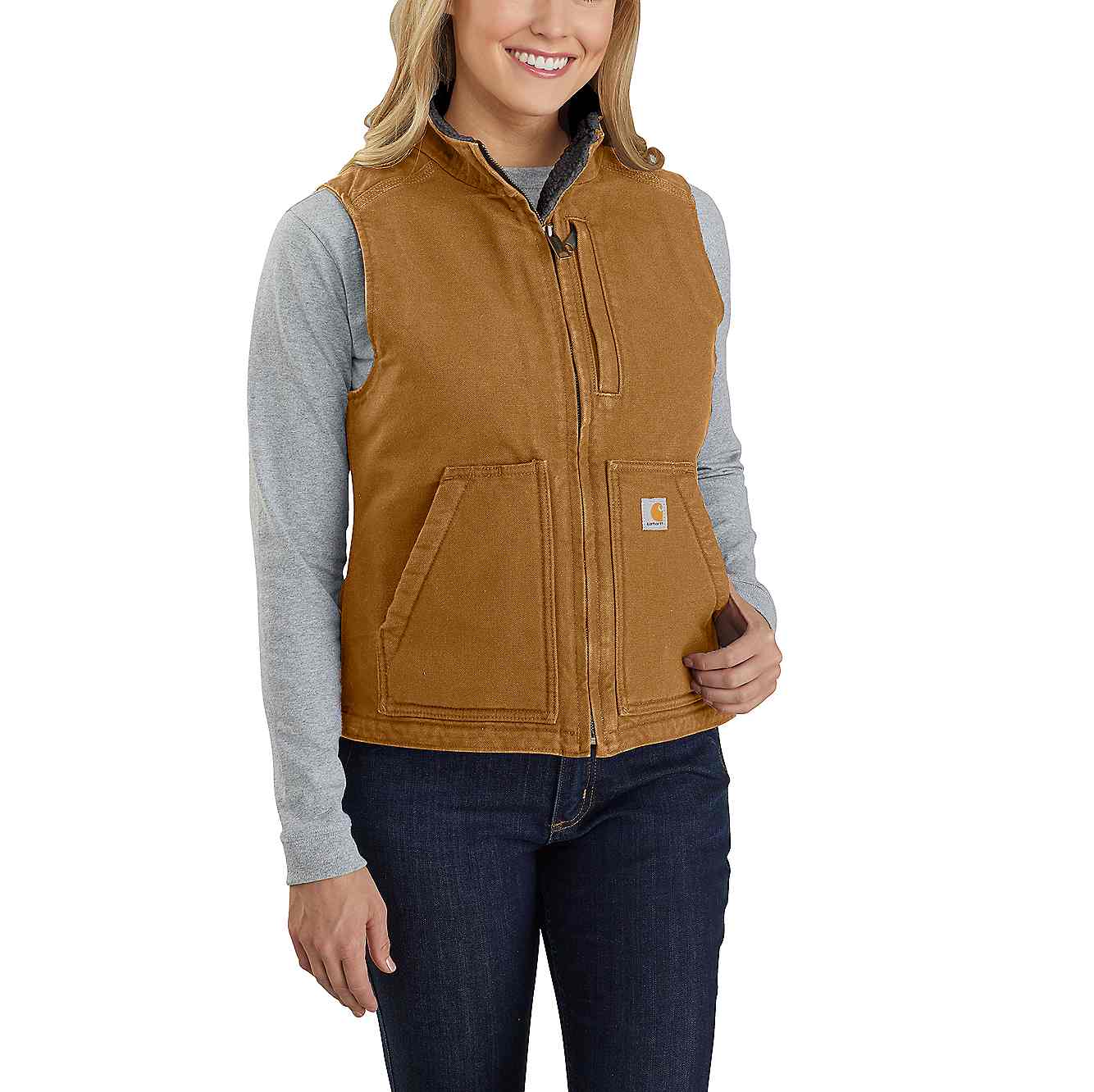 RELAXED FIT WASHED DUCK SHERPA LINED MOCK NECK VEST | Carhartt®