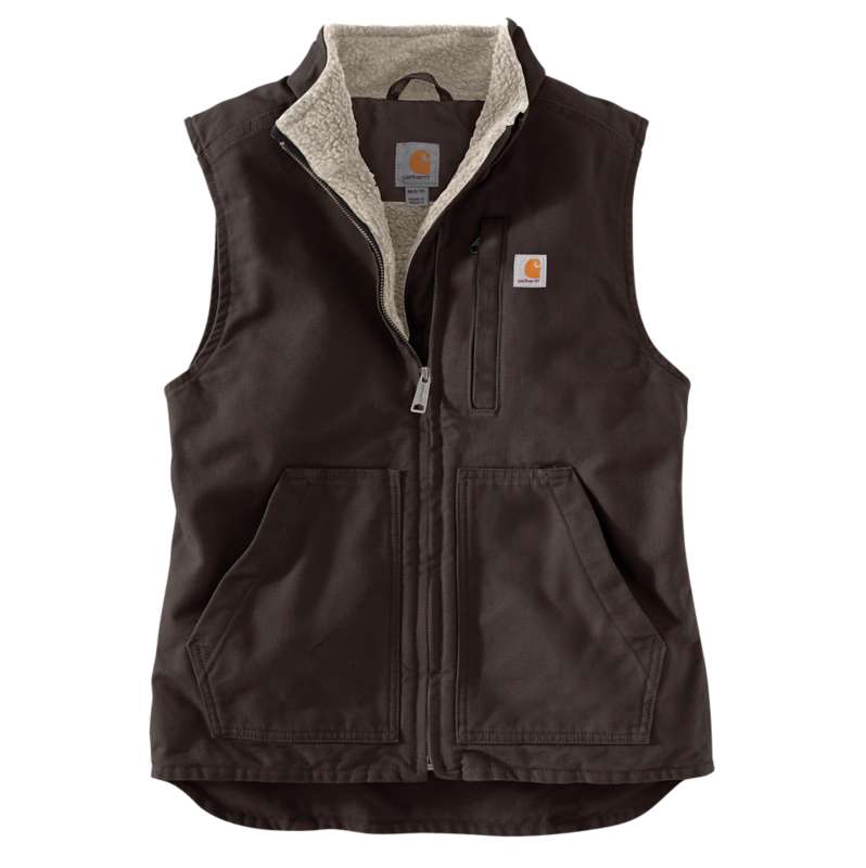 Carhartt  Dark Brown Relaxed Fit Washed Duck Sherpa Lined Mock Neck Vest