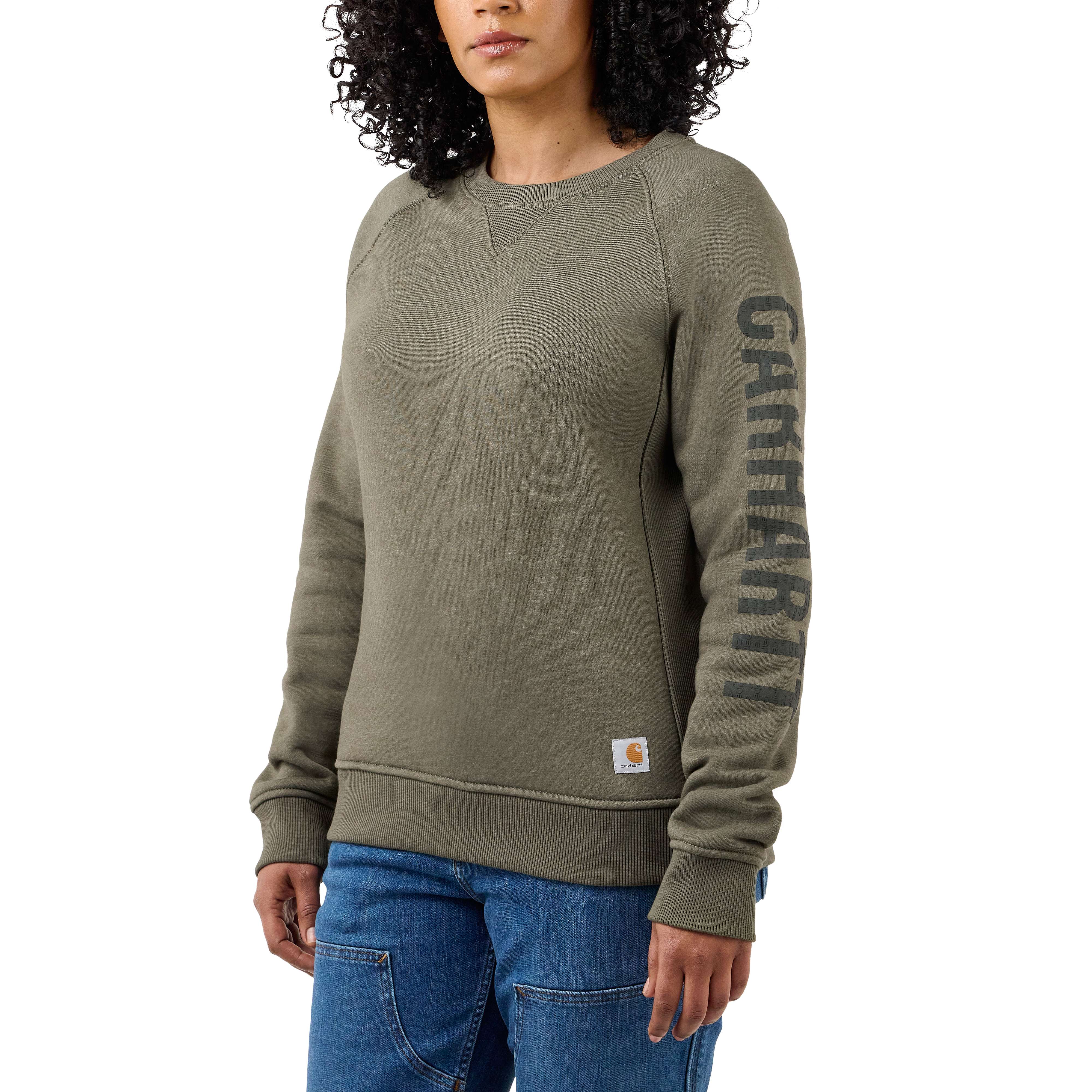 Carhartt women's relaxed fit midweight crewneck block logo sleeve graphic sweatshirt new arrivals