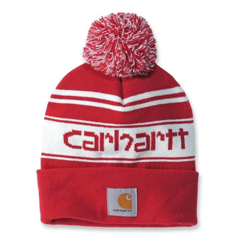 Carhartt  Red/Winter White Marl Knit Pom-Pom Cuffed Logo Beanie