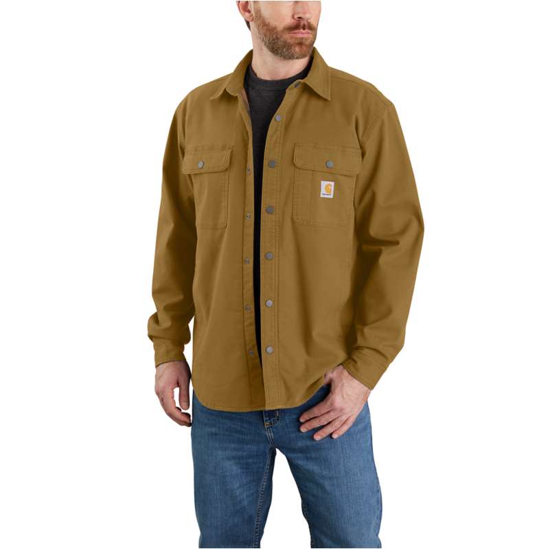 Carhartt  Oak Brown Rugged Flex™ Relaxed Fit Canvas Fleece-Lined Shirt Jac