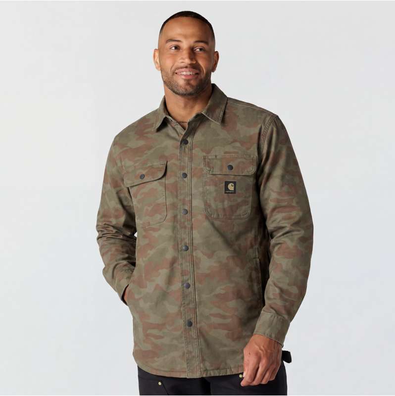 Carhartt  Army Green Camo Rugged Flex™ Relaxed Fit Canvas Fleece-Lined Shirt Jac