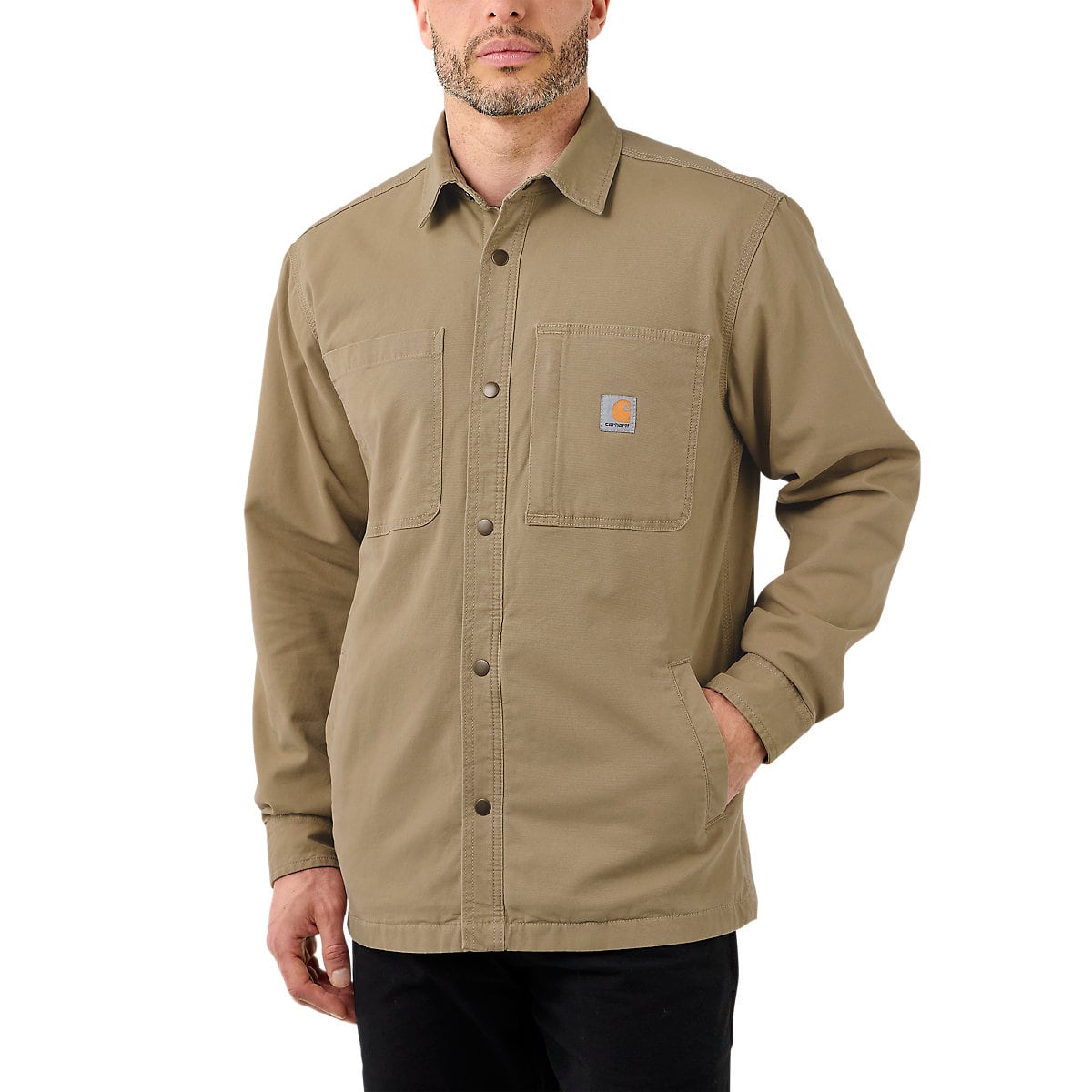 RUGGED FLEX™ RELAXED FIT CANVAS FLEECE-LINED SNAP-FRONT SHIRT JAC ...