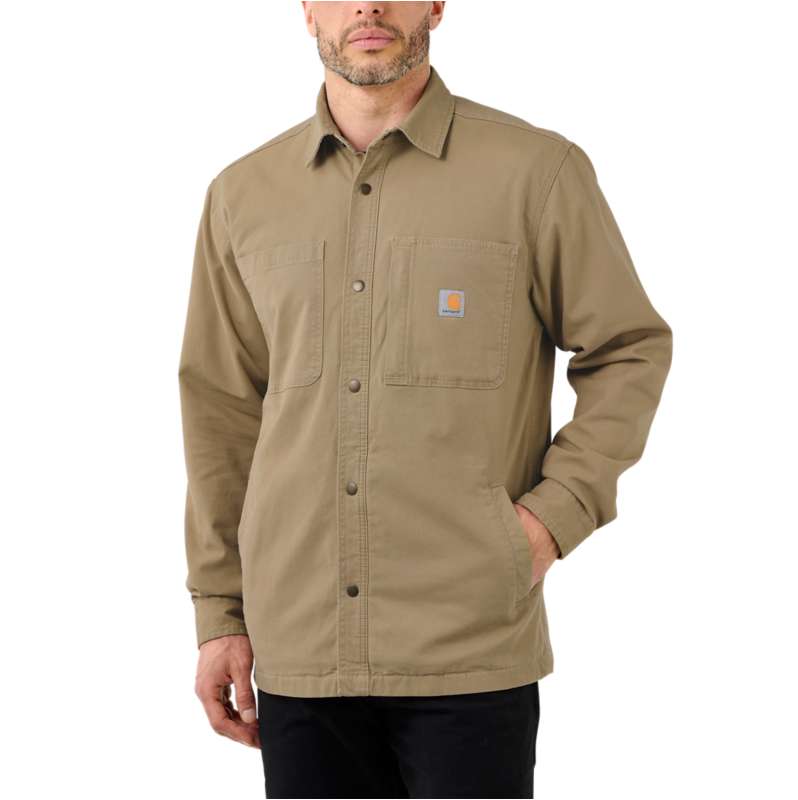 Carhartt  Dark Khaki Rugged Flex™ Relaxed Fit Canvas Fleece-Lined Snap-Front Shirt Jac