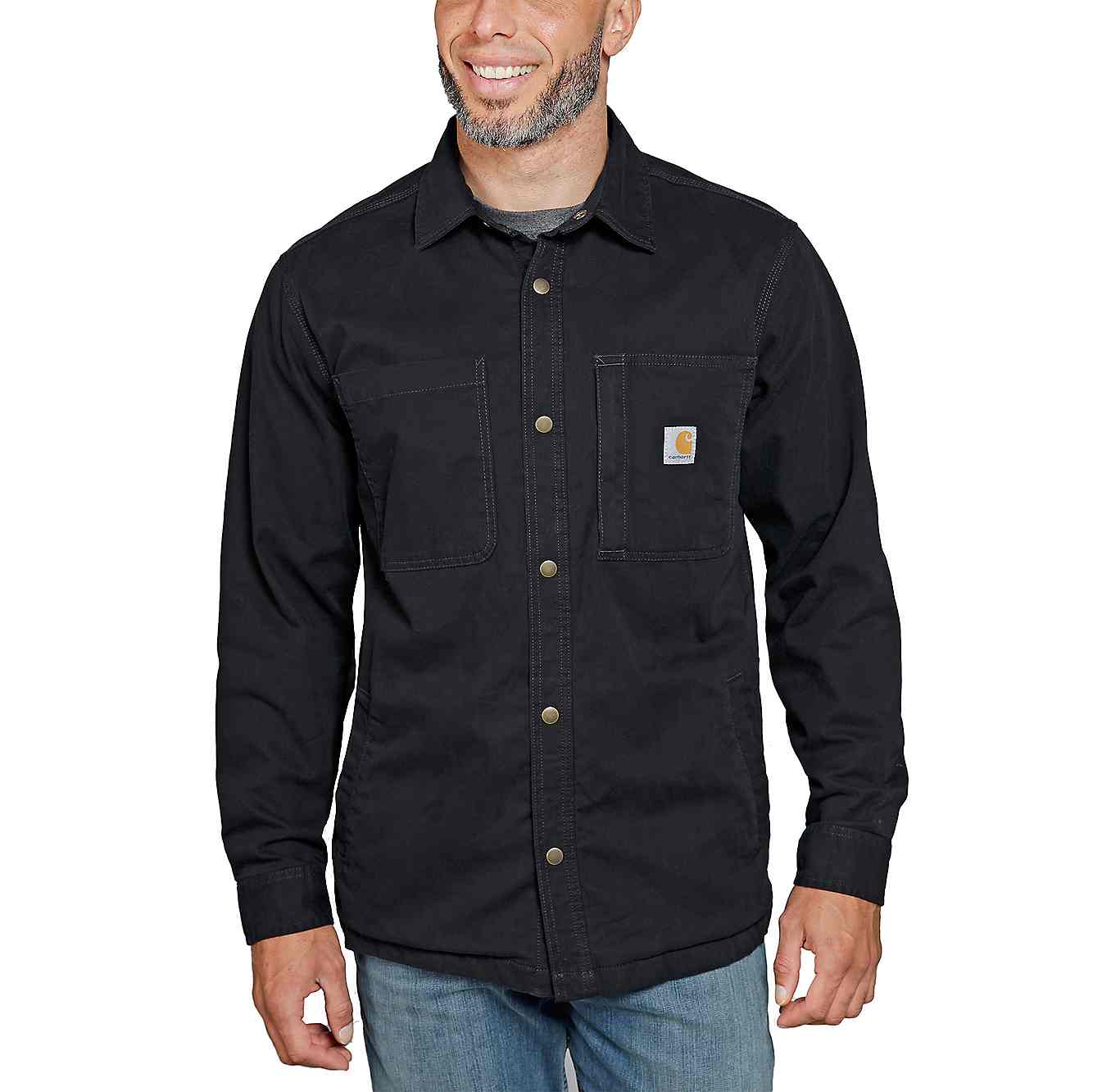 RUGGED FLEX™ RELAXED FIT CANVAS FLEECE-LINED SNAP-FRONT SHIRT JAC ...