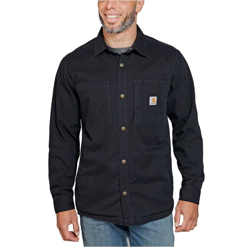 Carhartt  Black Rugged Flex™ Relaxed Fit Canvas Fleece-Lined Snap-Front Shirt Jac