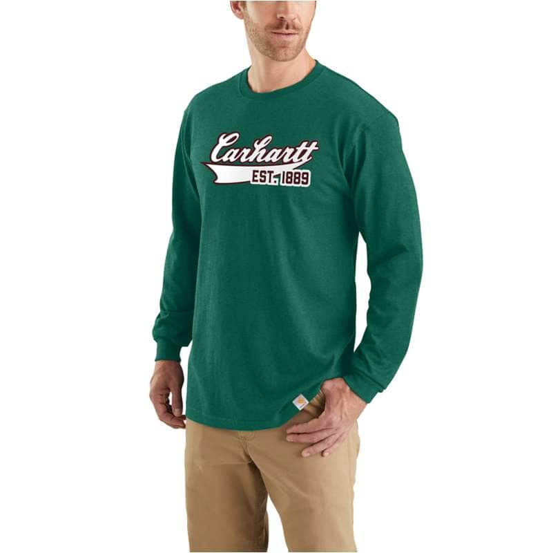 Carhartt  North Woods Heather Relaxed Fit Heavyweight Long-Sleeve Script Graphic T-Shirt