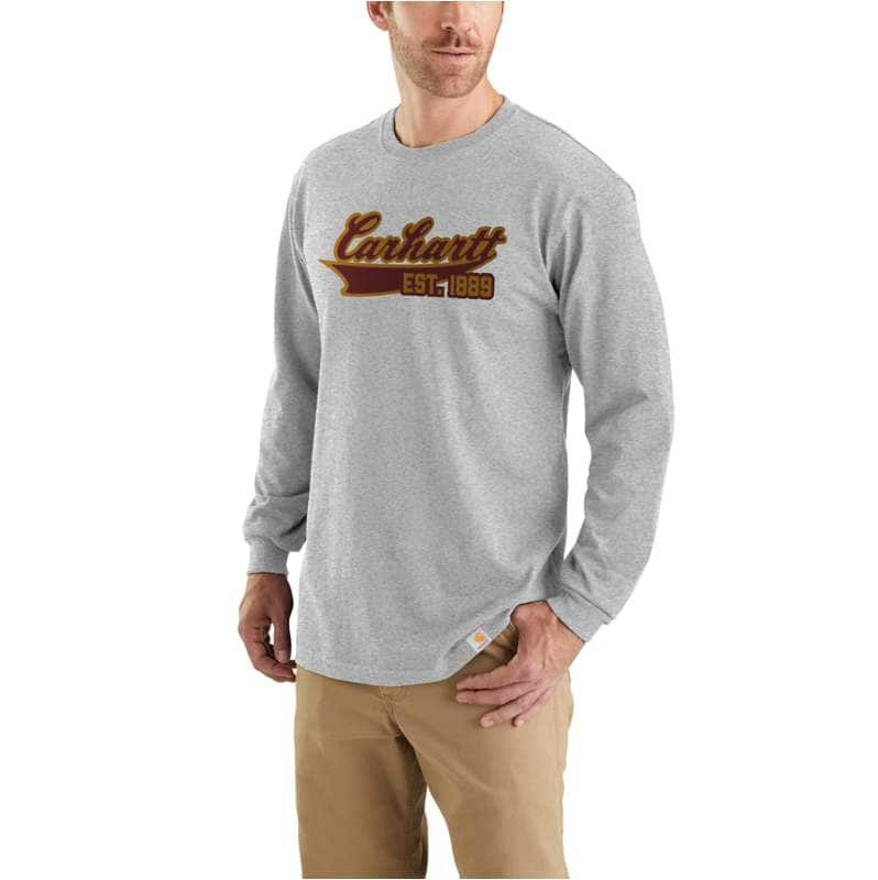 Carhartt  Heather Gray Relaxed Fit Heavyweight Long-Sleeve Script Graphic T-Shirt