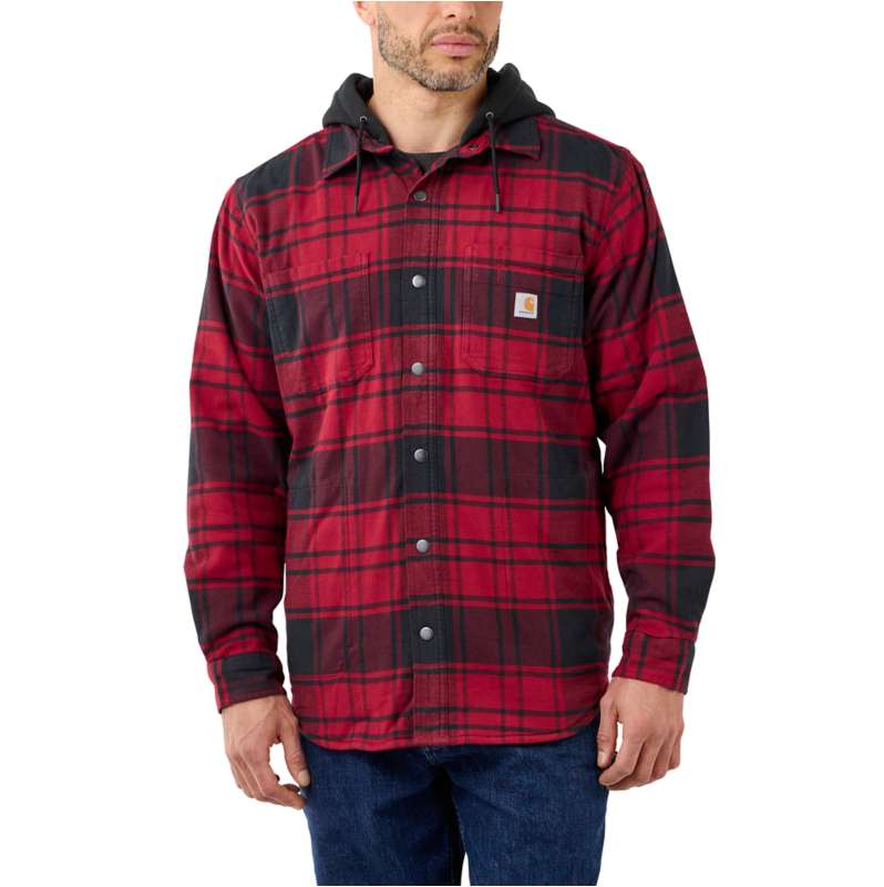 Carhartt  Oxblood Rugged Flex™ Relaxed Fit Flannel Fleece Lined Hooded Shirt Jac