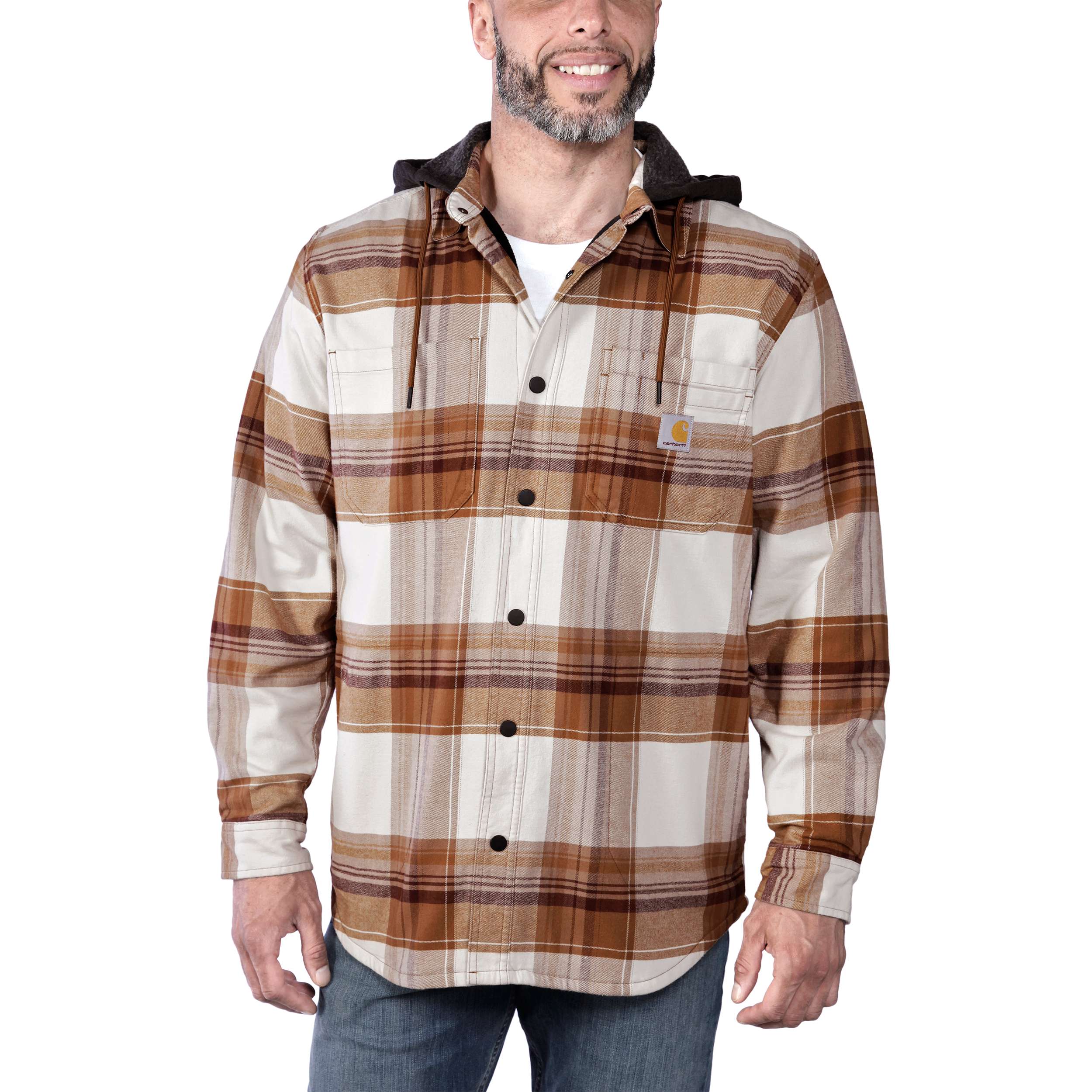 Carhartt Flannel Fleece Lined Hooded Shirt Jacket for Men in Brown