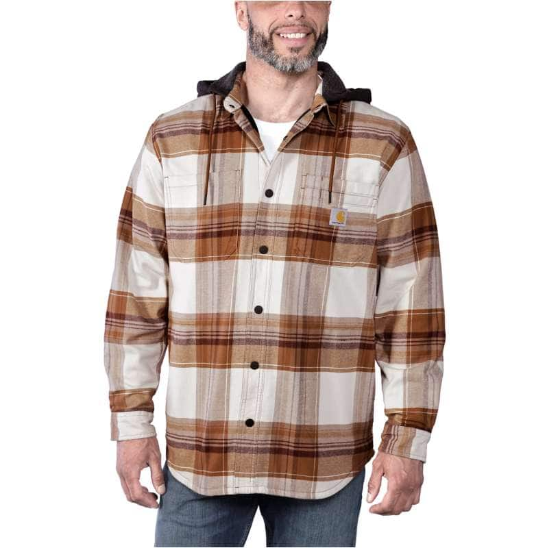 Carhartt  Carhartt Brown Rugged Flex™ Relaxed Fit Flannel Fleece Lined Hooded Shirt Jac