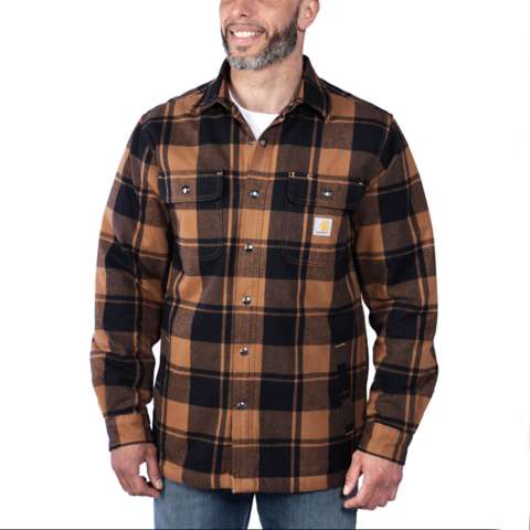 Carhartt Shirts: Men's 105621 R09 Oxblood Rugged Flex Flannel Fleece Lined  Hooded Shirt Jacket